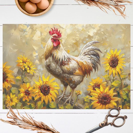 Papier Mousseline Rooster Coloré Tournesols Peinture à l'huile Décou