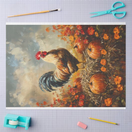 Papier Mousseline Rooster d'automne avec Découpage Citrouille (Artisanat)