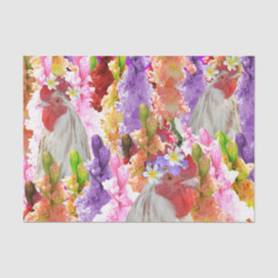 Papier Mousseline Rooster Hollyhocks Et Frangipanis,