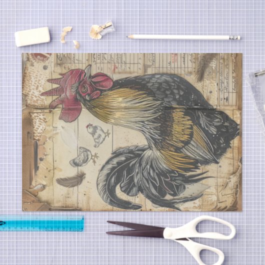 Papier Mousseline Rooster noir et chiche Découpage (Artisanat)