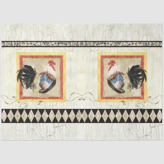 Papier Mousseline Rooster rustique Aquarelle Arlequin bois Découpage (Recto)
