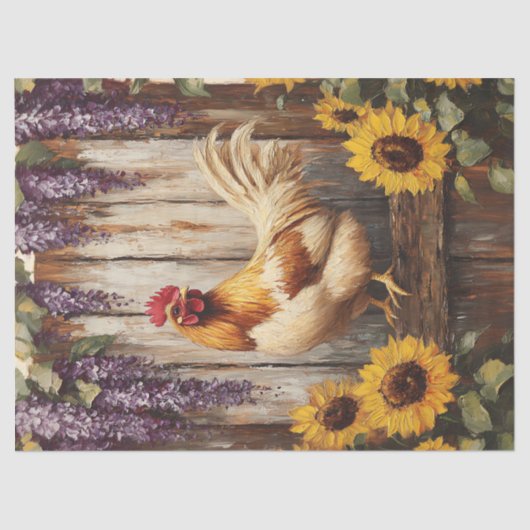 Papier Mousseline Rooster rustique de ferme avec tournesol et Wister (Recto)