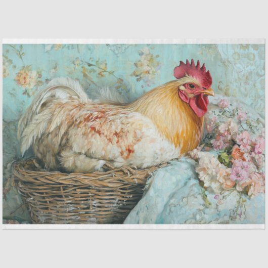 Papier Mousseline Rooster Rustique rose Hydrangée Découpage (Recto)