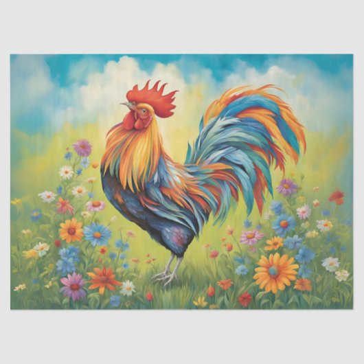 Papier Mousseline Rooster vibrant dans le Jardin des Fleurs (Recto)