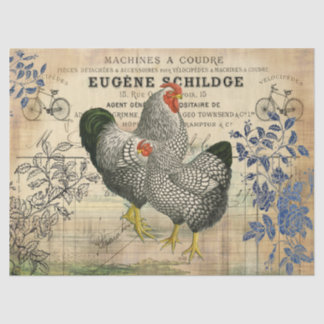 Papier Mousseline Rooster vintage et Découpage Hen Ephemera