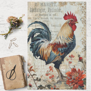 Papier Mousseline Rooster vintage, Floraux et Découpage Ephémère