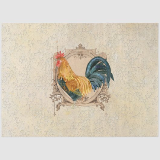 Papier Mousseline Rooster vintage French Kitchen Damask Decoupage (Recto)