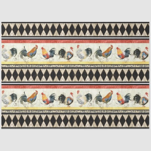 Papier Mousseline Roosters rustiques Harlequin Black Decoupage (Recto)