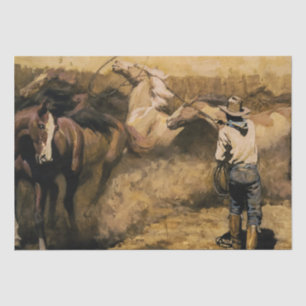Papier Mousseline “Roping Palomino” Art western par Maynard Dixon