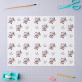 Papier Mousseline Rose aquarelle rose avec feuillage sarcelle (Artisanat)