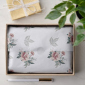 Papier Mousseline Rose aquarelle rose avec feuillage sarcelle (Cadeau)