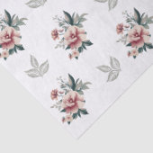 Papier Mousseline Rose aquarelle rose avec feuillage sarcelle (Détail)