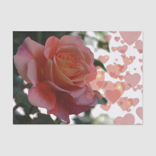 Papier Mousseline Rose avec coeur Tissu Papier (Recto)