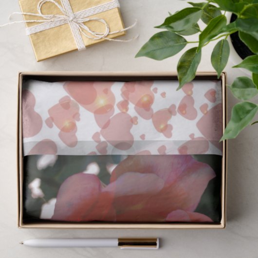 Papier Mousseline Rose avec coeur Tissu Papier (Cadeau)