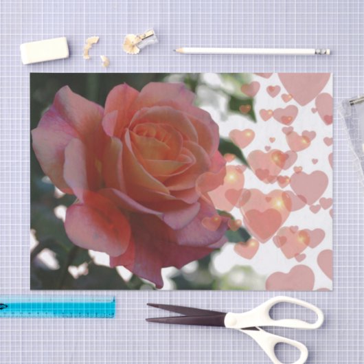 Papier Mousseline Rose avec coeur Tissu Papier (Artisanat)