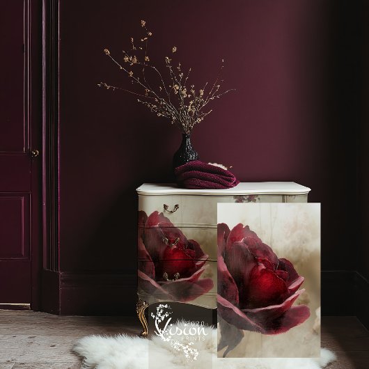 Papier Mousseline Rose Bourgogne & Beige, Fleur Gros Plan