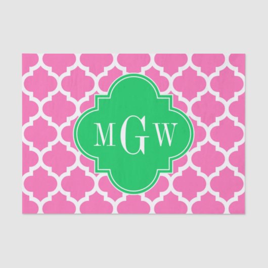 Papier Mousseline Rose chaud avec marocain #5 Emerald 3 Monogramme i (Recto)