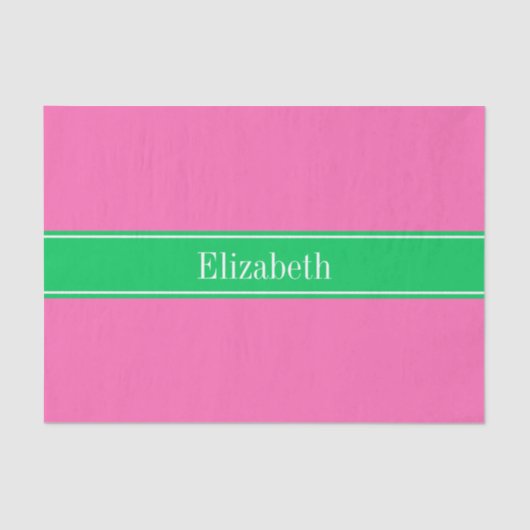 Papier Mousseline Rose chaud solide #2 Emerald Green Rbn Nom Monogra (Recto)