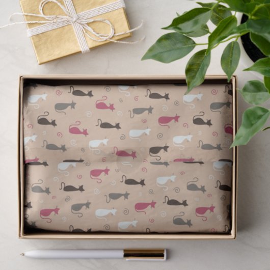 Papier Mousseline rose de motif de chats (Cadeau)
