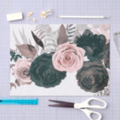 Papier Mousseline Rose doux et noir Flore vert Mariage blanc (Artisanat)