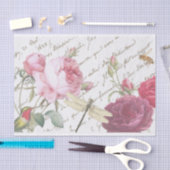 Papier Mousseline Rose Dragonfly French Script Honeybee Tissu Paper (Artisanat)