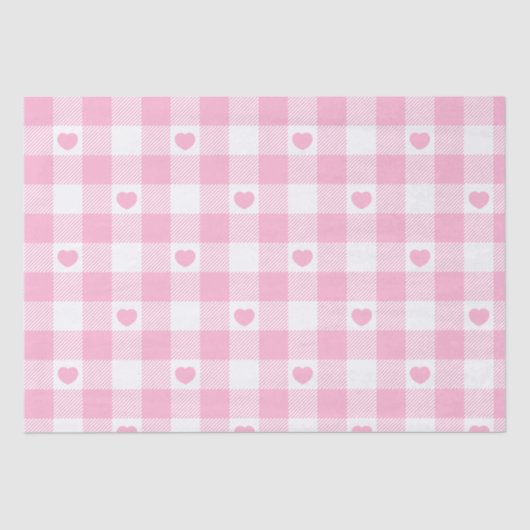 Papier Mousseline Rose En vichy Vichy Avec Coeurs (Recto)