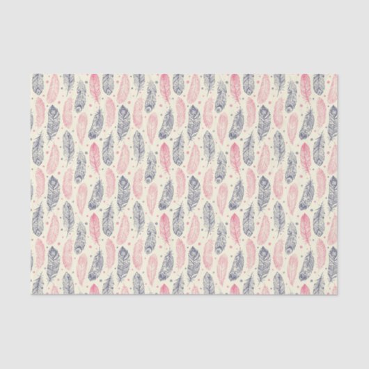Papier Mousseline Rose et motif ethnique pourpre de plume (Recto)