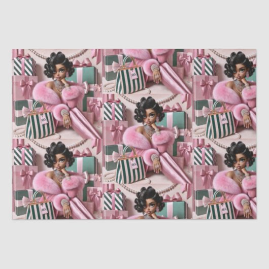 Papier Mousseline Rose Et Vert Chic (Recto)