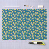 Papier Mousseline Rose floral jaune sur bleu (Artisanat)