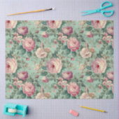 Papier Mousseline Rose Floral vintage Aqua Découpage (Artisanat)