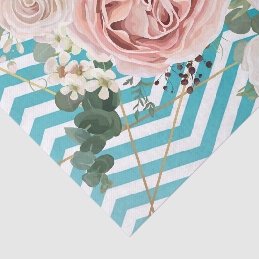 Papier Mousseline Rose géométrique Chevron Turquoise (Détail)