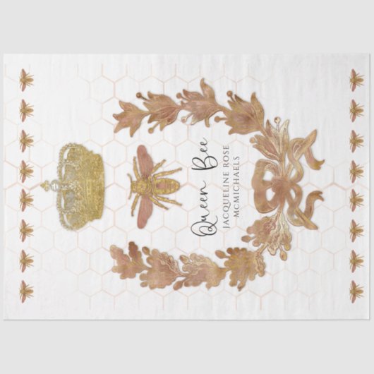 Papier Mousseline Rose Gold Queen Bee Crown Nom du bébé Découpage Ar (Recto)