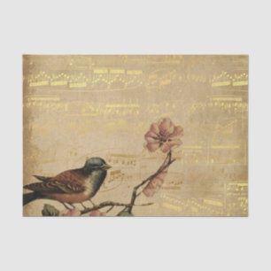 Papier Mousseline Rose Golden Song Bird Notes musicales Vintages Gar