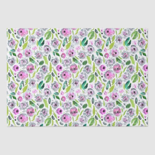 Papier Mousseline Rose Gris Vert Floral Fête de Mariage Anniversaire (Recto)
