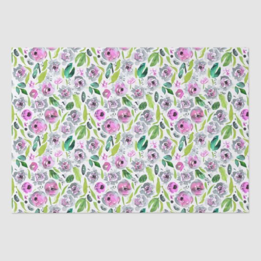 Papier Mousseline Rose Gris Vert Floral Mariage Anniversaire Elle (Recto)