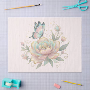 Papier Mousseline Rose Magique et Papillon Couleurs Pastel