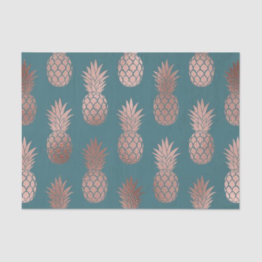 Papier Mousseline Rose moderne Gold Turquoise Motif d'ananas vert (Recto)