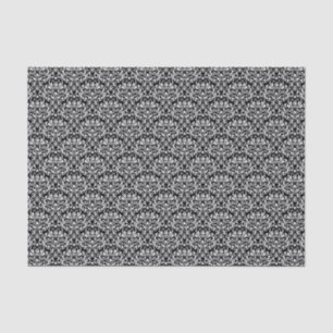 Papier Mousseline Rose noire et blanche Floral Damask