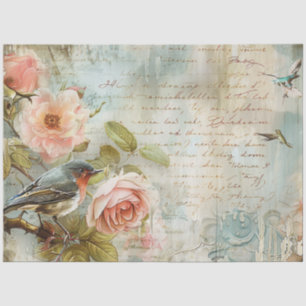 Papier Mousseline Rose oiseaux découpage rose vintage rose blush