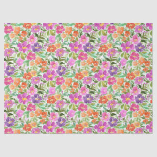 Papier Mousseline Rose Orange Violet Clair Floral Jardin Aquarelle