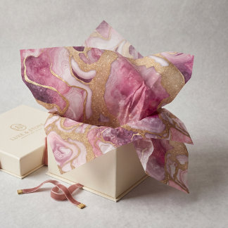Papier Mousseline Rose Pâle et Or Paillettes Agate Géode Art Fluid