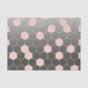 Papier Mousseline Rose Pâle Gris & Or Hexagone Moderne Glamour
