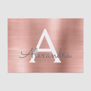 Papier Mousseline Rose pâle   Monogramme métallique moderne rose Gol