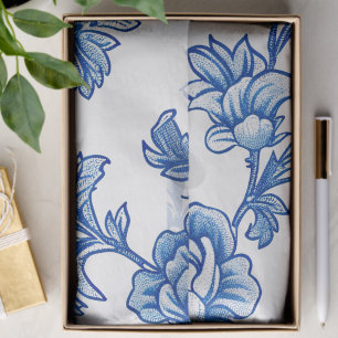 Papier Mousseline Rose Peony de la Chinoiserie Bleue et Blanche