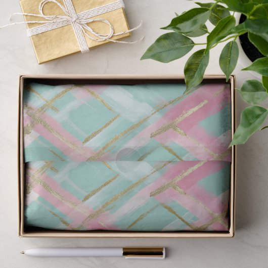 Papier Mousseline Rose Poudré Paillettes Or Motif Argyle (Cadeau)