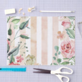 Papier Mousseline Rose rose douce Florale Vertical Stripage Découpag (Artisanat)