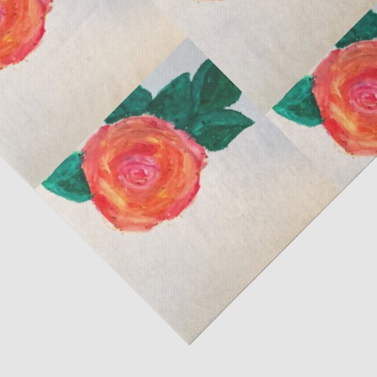Papier Mousseline Rose rouge avec feuilles vertes (Détail)