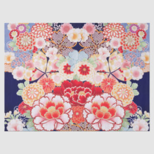 Papier Mousseline ROSE ROUGE BLANC FLEURS pivoines, Floral japonais