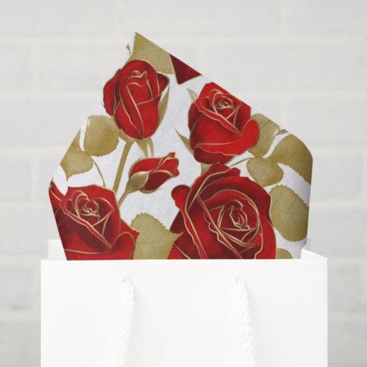 Papier Mousseline Rose Rouge Et Or (Sac cadeau)