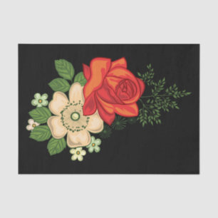 Papier Mousseline Rose rouge et pâquerettes Fond noir
